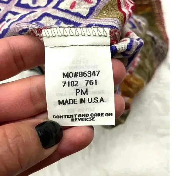 90's Black Island 2 PC Blouse Skirt Set Petite M Retro Pattern Elastic VTG - Picture 7 of 15